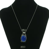 Adjustable Length Pendant-Necklace With Faceted Accents Silver-Tone & Blue Colored #3588