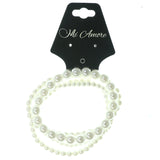 White Acrylic Multiple-Stretch-Bracelets With Bead Accents #3587