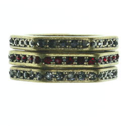 Gold-Tone & Red Colored Metal Multiple-Rings With Crystal Accents #3624