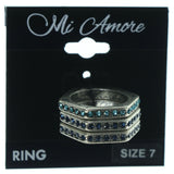 Silver-Tone & Blue Colored Metal Multiple-Rings With Crystal Accents #3634