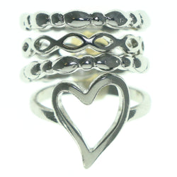 Heart Multiple-Rings Silver-Tone Color  #3628