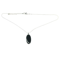 Adjustable Length Fashion-Necklace With Faceted Accents Silver-Tone & Black Colored #3614