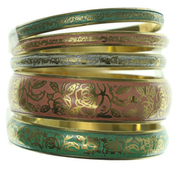 Rose Multiple-Bracelets Gold-Tone & Multi Colored #3640