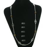 Silver-Tone & Brown Colored Metal Necklace-Earrings With Bead Accents #3566