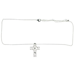 Adjustable Length Cross Necklace  With Crystal Accents Silver-Tone Color #3602