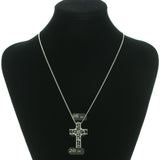 Adjustable Length Cross Necklace  With Crystal Accents Silver-Tone Color #3602