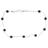 Adjustable Length Fashion-Necklace With Bead Accents Silver-Tone & Black Colored #3605