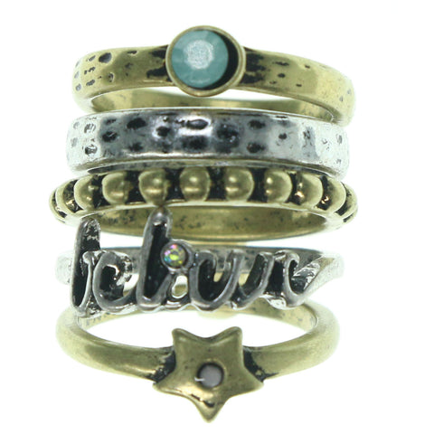 Believe Star Multiple-Rings With Bead Accents Gold-Tone & Silver-Tone Colored #3625