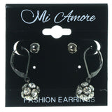 Black & Silver-Tone Colored Metal Multiple-Earrings With Crystal Accents #3585