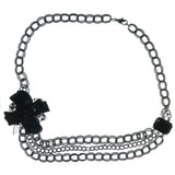 Flower Bow Necklace With Faceted Accents Dark Silver & Black Colored #3638
