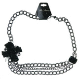Flower Bow Necklace With Faceted Accents Dark Silver & Black Colored #3638
