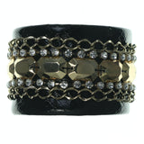 Snake Skin Bracelet With Crystal Accents Black & Gold-Tone Colored #3644