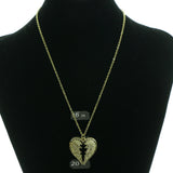 Adjustable Length Angel Wings Heart Necklace-Earrings Set With Crystal Accents Gold-Tone Color #3537