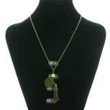 Adjustable Length Faith Sparrow Necklace-Earrings Set With tassel Accents Gold-Tone & Green Colored #3562