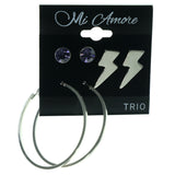 Lightning Bolt Multiple-Earrings With Crystal Accents Silver-Tone & Purple Colored #3522