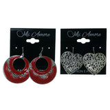 Heart Multiple-Earrings Silver-Tone & Pink Colored #3541