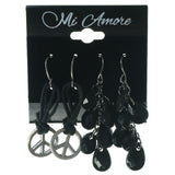 Peace Sign Multiple-Earrings With Bead Accents Black & Silver-Tone Colored #3539
