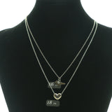 Adjustable Length Heart Bird Necklace-Earrings Set With Crystal Accents Silver-Tone Color #3544