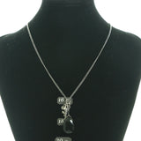 Adjustable Length Bird Feather Necklace-Earrings Set With Bead Accents Silver-Tone & Black Colored #3538