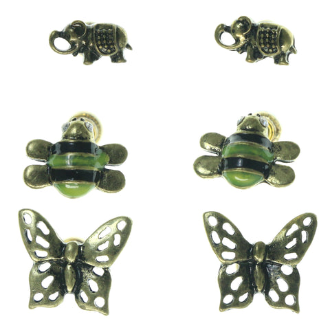 Butterfly Elephant Bumble Bee Multiple-Earrings Gold-Tone Color  #3545