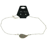 Adjustable Length Leaf Necklace-Earrings Set With Crystal Accents Gold-Tone & Multi Colored #3525
