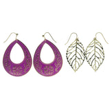 Leaf Multiple-Earrings With Crystal Accents Gold-Tone & Pink Colored #3547