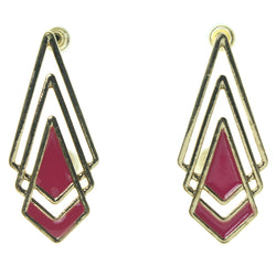 Gold-Tone & Pink Colored Metal Earrings #3555