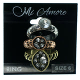 Colorful & Silver-Tone Colored Metal Multiple-Rings With Crystal Accents #3528