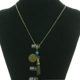 Adjustable Length Peace Necklace-Earrings Set With Crystal Accents Gold-Tone & Blue Colored #3529
