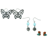 Birds Butterfly Multiple-Earrings With Bead Accents Silver-Tone & Blue Colored #3543