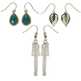 Leaf Multiple-Earrings With Bead Accents Gold-Tone & Blue Colored #3754