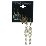 Leaf Multiple-Earrings With Bead Accents Gold-Tone & Blue Colored #3754