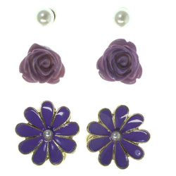Daisy Rose Multiple-Earrings Purple & Gold-Tone Colored #3757