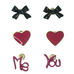Bow Heart Me & You Multiple-Earrings Pink & Black Colored #3524