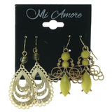 Gold-Tone & Yellow Colored Metal Multiple-Earrings With Bead Accents #3755