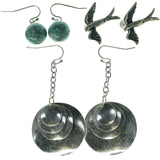 Swallows Multiple-Earrings With Bead Accents Silver-Tone & Blue Colored #3527