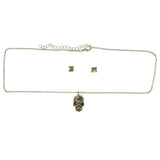 Adjustable Length Skull Spike Necklace-Earrings Set Gold-Tone Color  #3761
