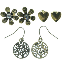 Tree Flower Heart Multiple-Earrings With Crystal Accents Gold-Tone Color #3520