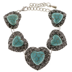 Heart Adjustable Length Semi-Precious-Bracelet With Stone Accents Silver-Tone & Blue Colored #3511