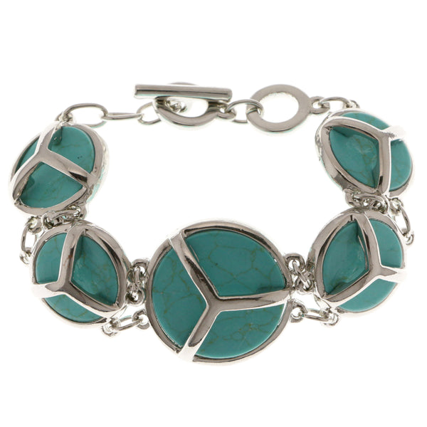 Adjustable Length Semi-Precious-Bracelet With Stone Accents Silver-Tone & Turquoise Colored #3517