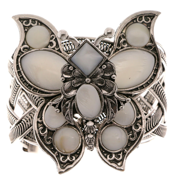 Butterfly Semi-Precious-Bracelet With Stone Accents Silver-Tone & White Colored #3507
