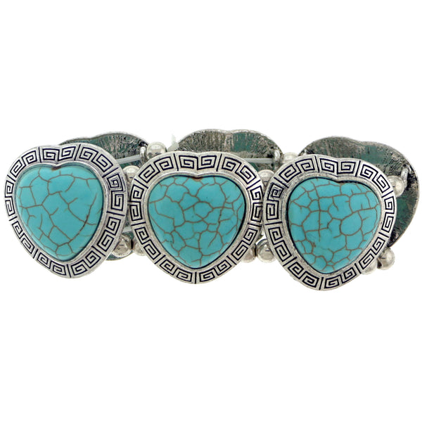 Silver-Tone & Blue Colored Metal Semi-Precious-Bracelet With Stone Accents #3513