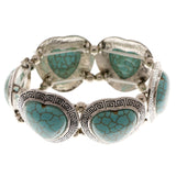 Silver-Tone & Blue Colored Metal Semi-Precious-Bracelet With Stone Accents #3513