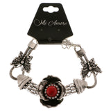 Flower Butterflies Adjustable Length Semi-Precious-Bracelet With Crystal Accents Silver-Tone & Red Colored #3514