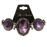 Silver-Tone & Purple Colored Metal Semi-Precious-Bracelet With Stone Accents #3512