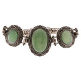 Silver-Tone & Green Colored Metal Semi-Precious-Bracelet With Stone Accents #3506