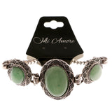 Silver-Tone & Green Colored Metal Semi-Precious-Bracelet With Stone Accents #3506