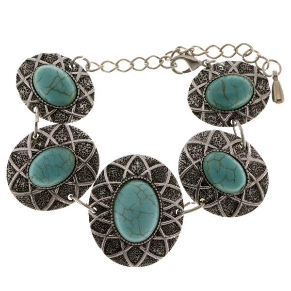 Adjustable Length Semi-Precious-Bracelet With Stone Accents Silver-Tone & Blue Colored #3505