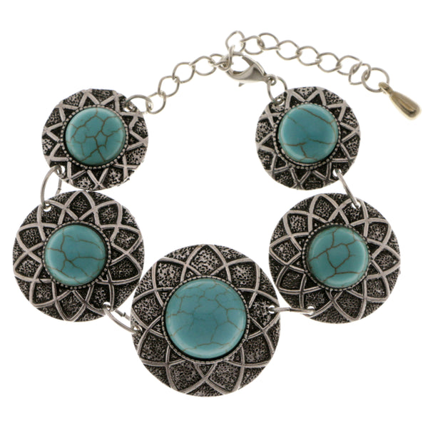 Adjustable Length Semi-Precious-Bracelet With Stone Accents Silver-Tone & Blue Colored #3503