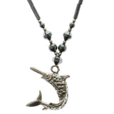 Swordfish Hematite-Pendant-Necklace With Bead Accents Silver-Tone & Gray Colored #4144